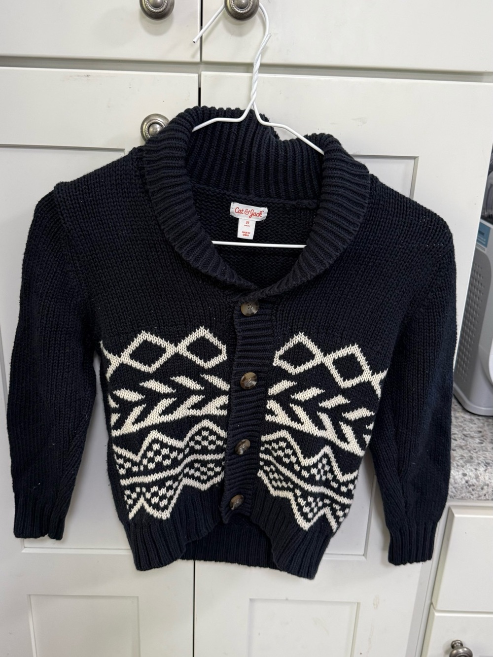 Cat & Jack Black and Ivory Shawl Collar Button Cardigan